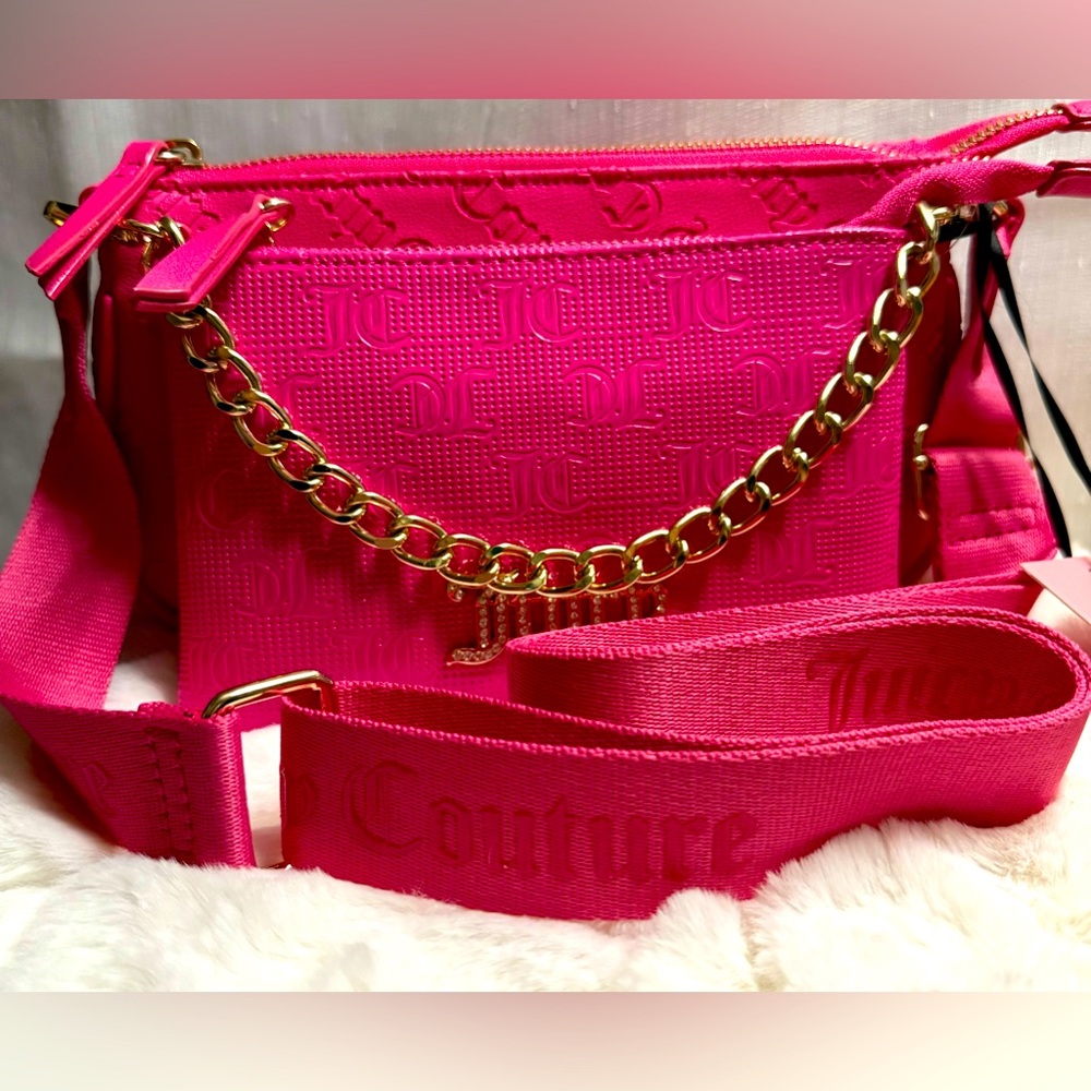 NEW Juicy Couture Hot Pink Double Crossbody Bag